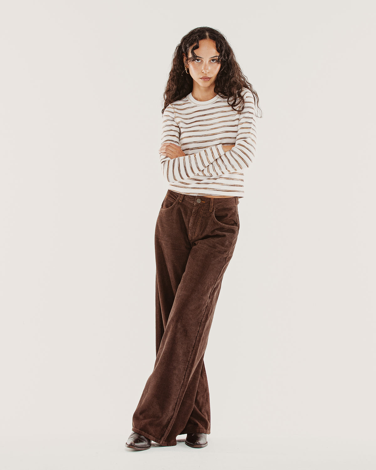 Demi Waffle Longsleeve - Tan Stripe
