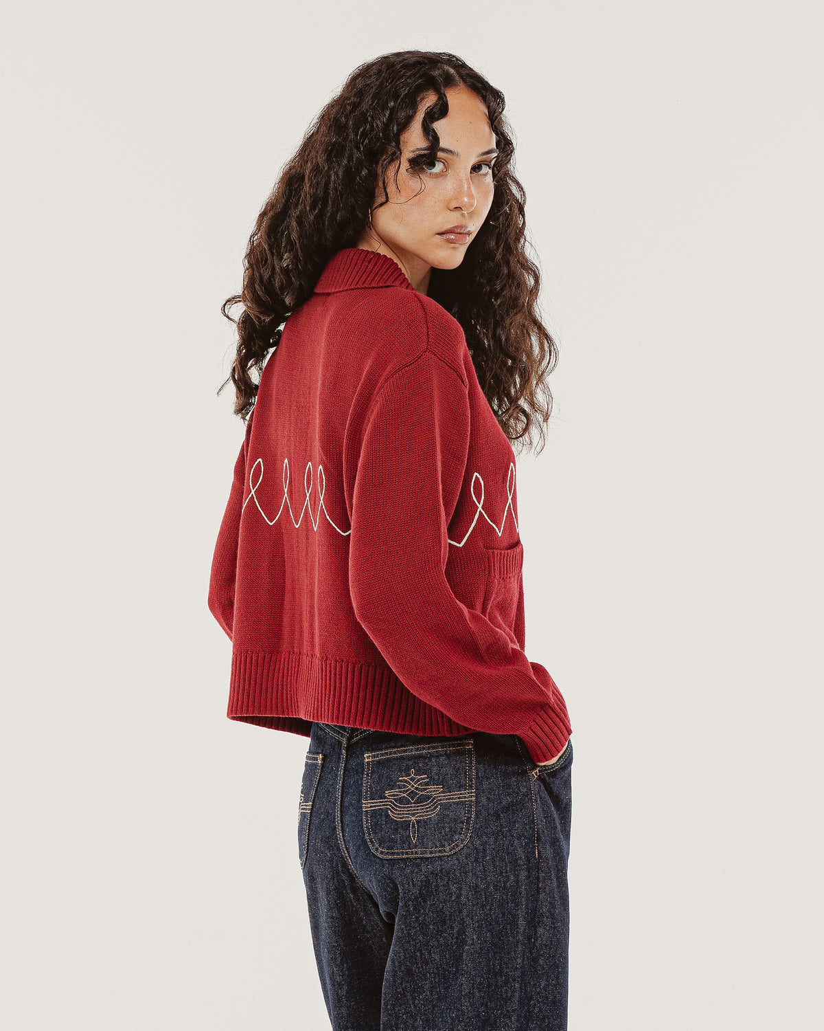 Taylor Embroidered Knitted Cardigan - Red