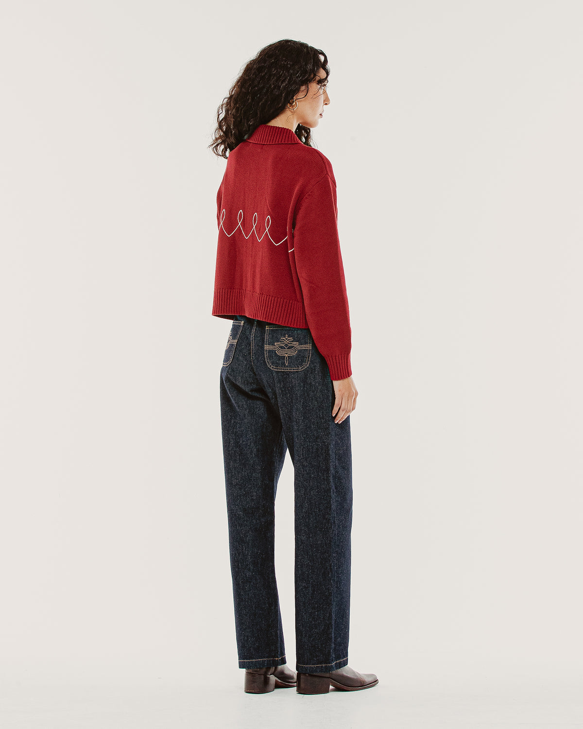 Taylor Embroidered Knitted Cardigan - Red