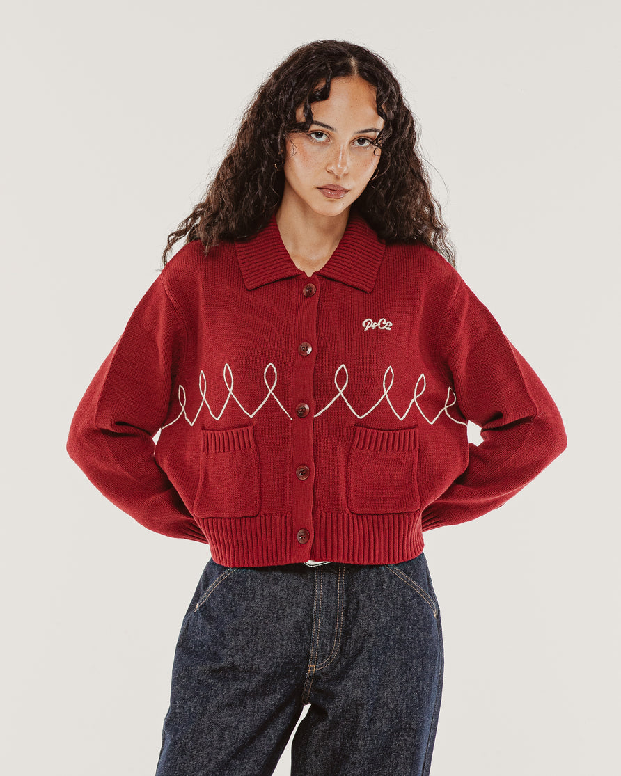 Taylor Embroidered Knitted Cardigan - Red