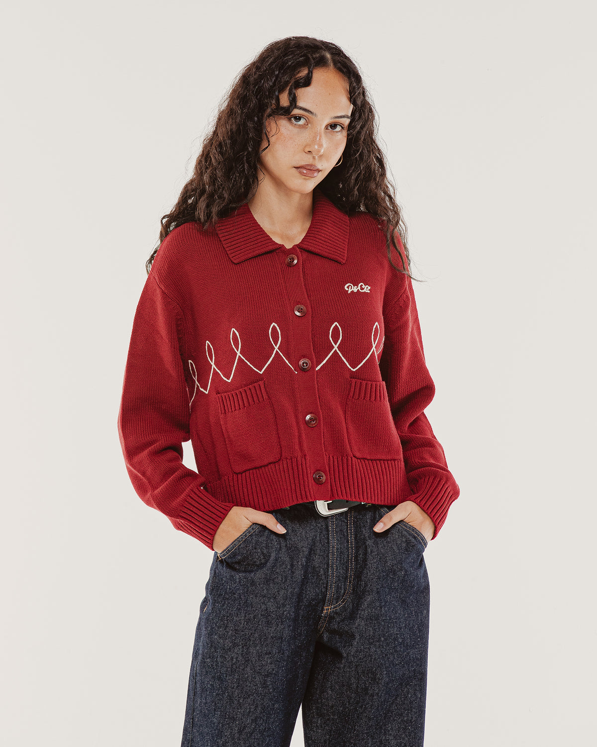 Taylor Embroidered Knitted Cardigan - Red
