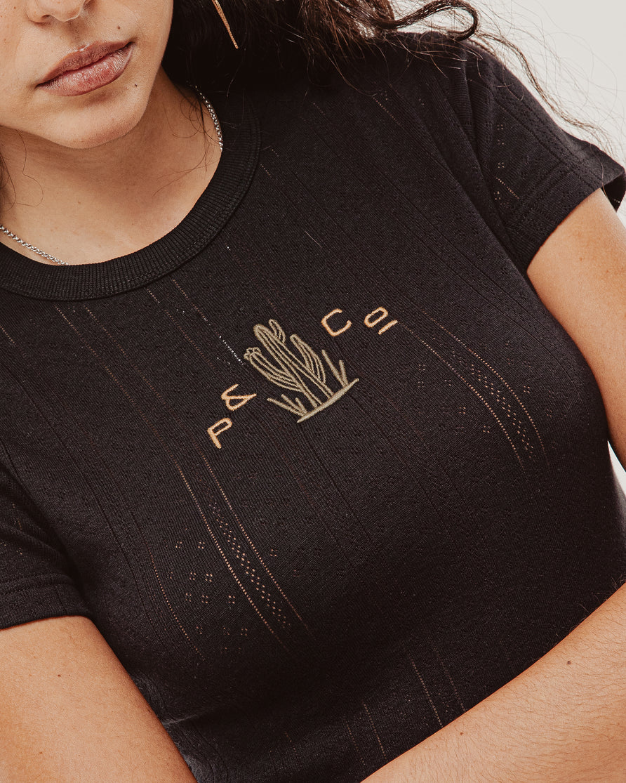 Cactus Embroidered Baby T-Shirt - Washed Black