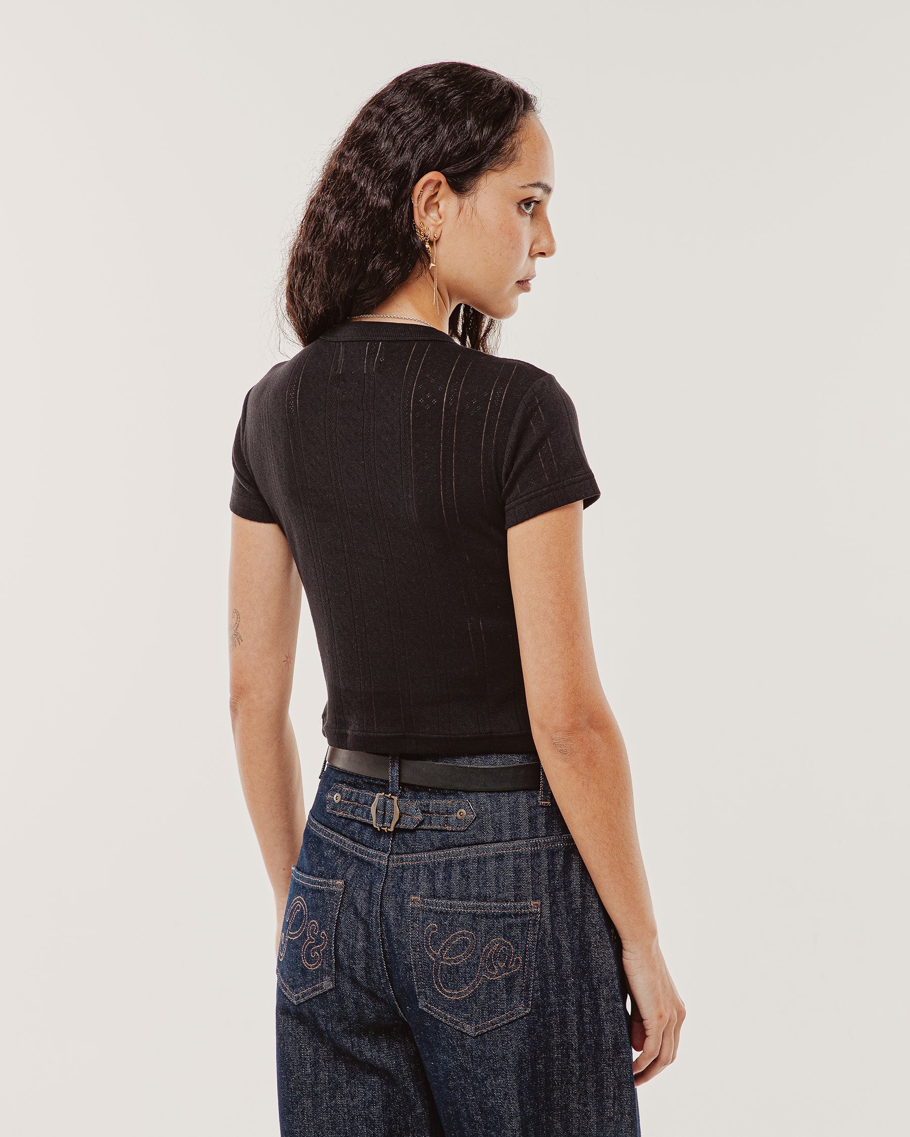 Cactus Embroidered Baby T-Shirt - Washed Black