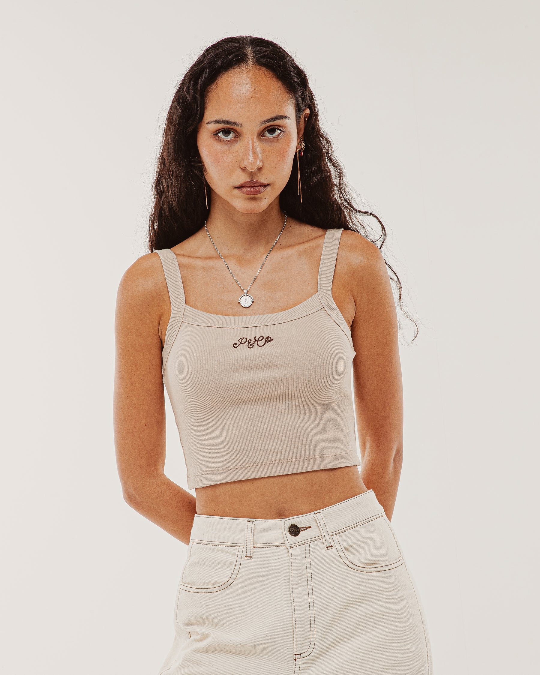 Ida Ribbed Cami Vest - Sand