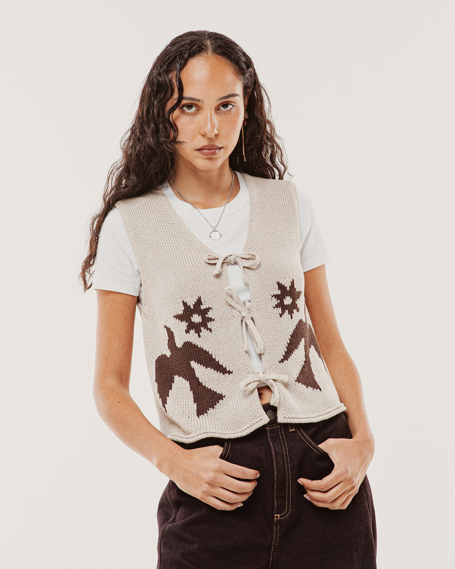 Joni Bow-Tie Knitted Vest - Ecru
